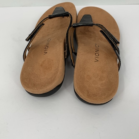 Vionic Elvia slide thong comfort sandal shoe flip flop  strap black patent 8 - Picture 5 of 7